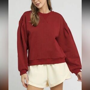 Umgee Burgundy Relaxed Crewneck Sweatshirt